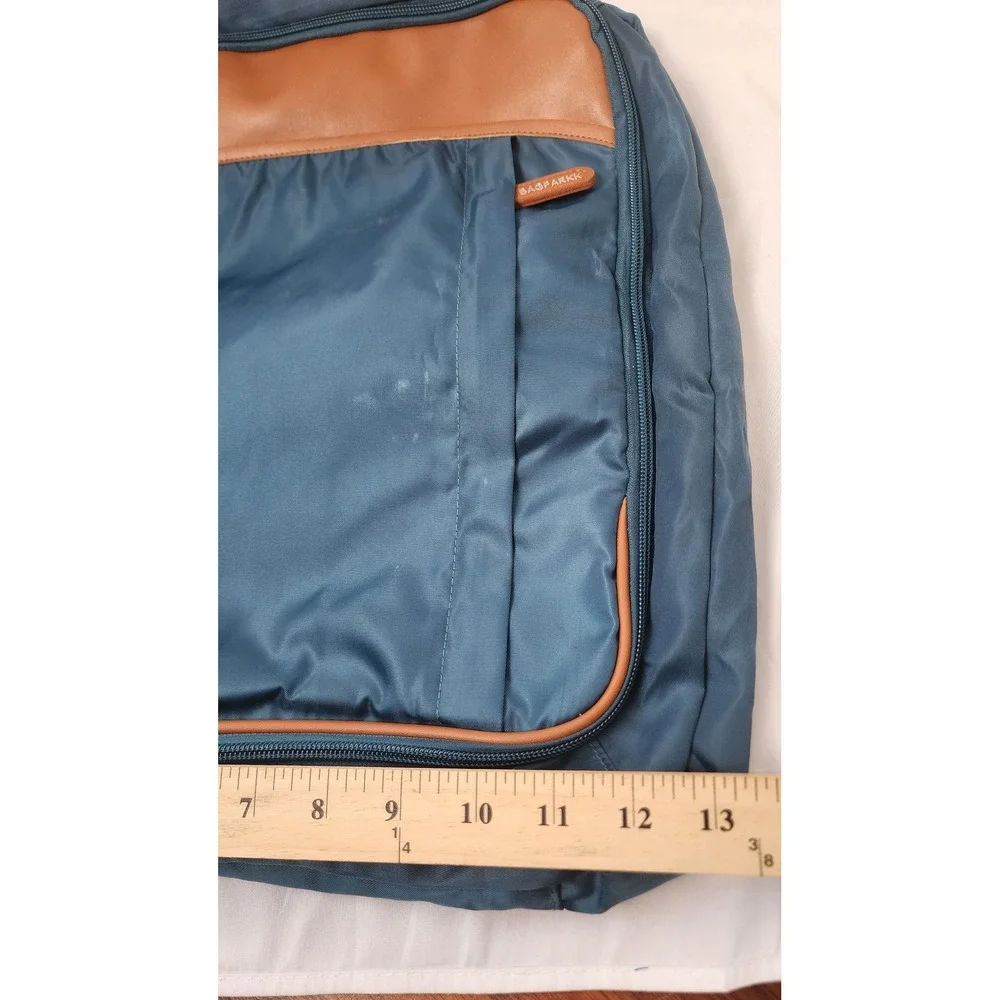 Bagparkk Blue Nylon  Brown Faux Leather Trim Travel Bag NWT